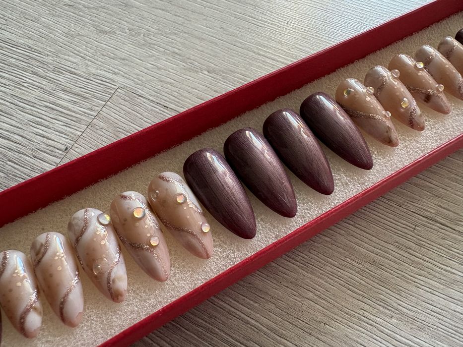 Ręcznie malowane sztuczne paznokcie, press on nails, tipsy handmade
