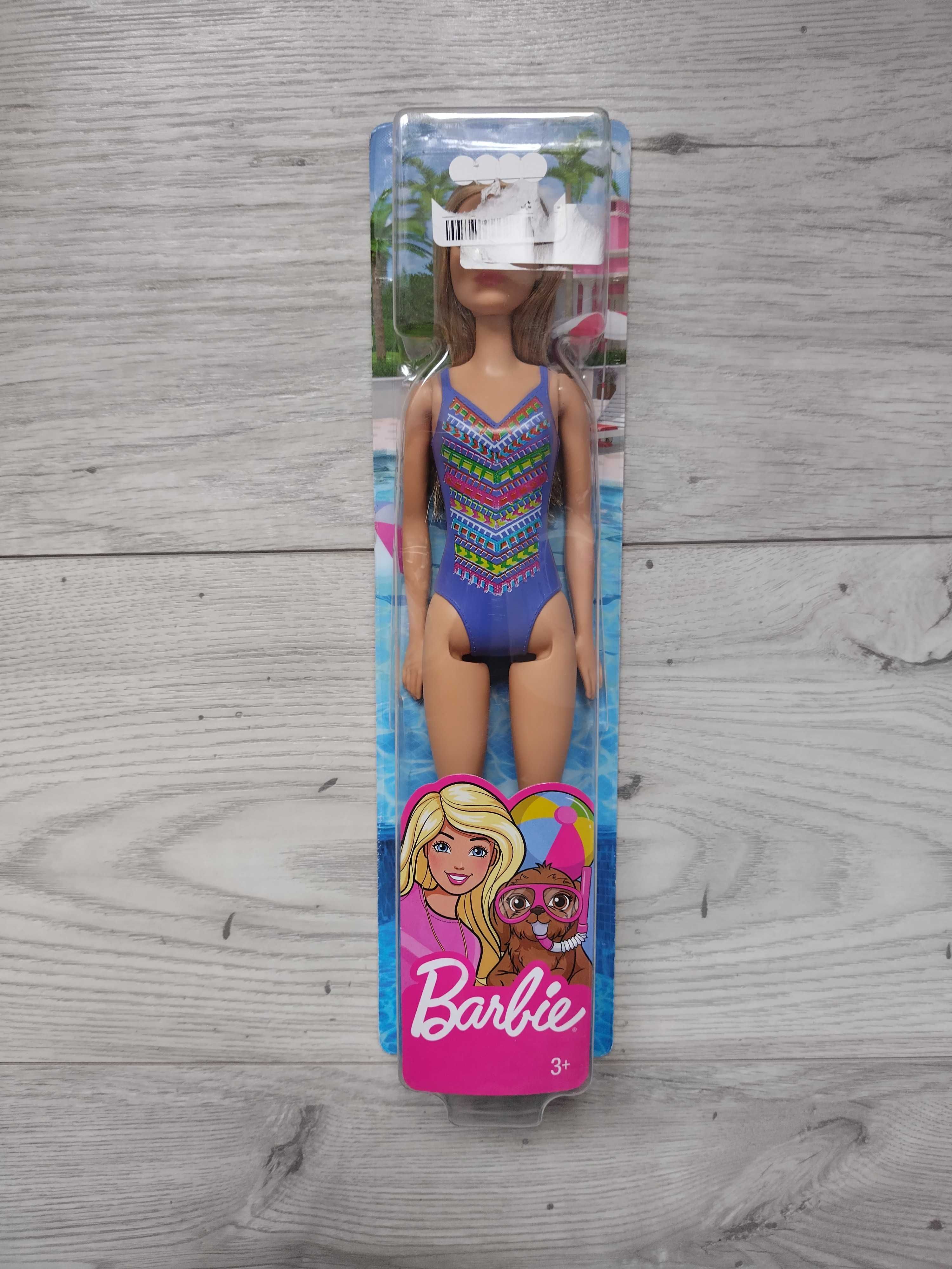 Lalka Barbie plażowa w niebieskim kostiumie w stroju kąpielowym