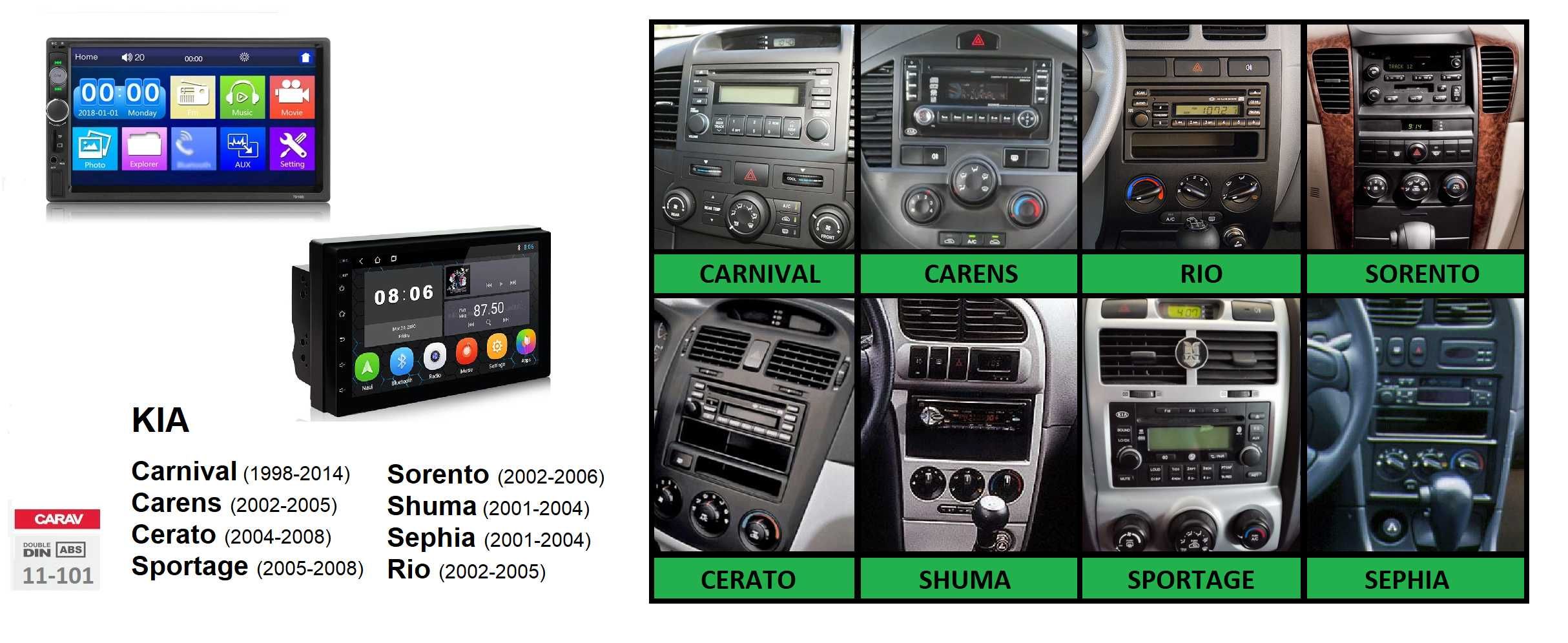 Rádio 2DIN • KIA Carnival Rio Sportage Carens Sorento Cerato • Android