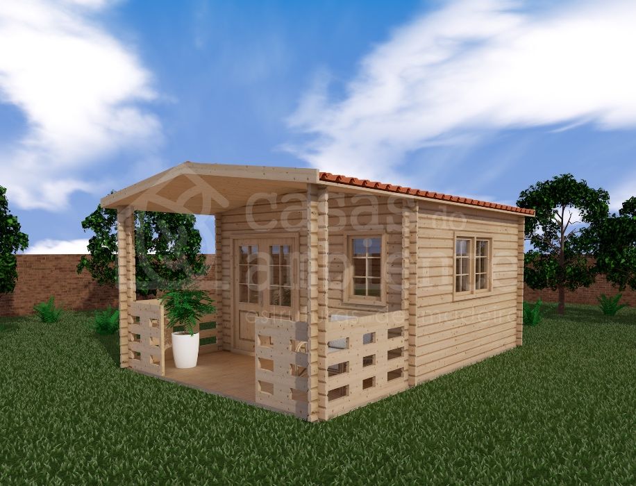 Abrigo de Jardim de Madeira Pré-fabricado 16m2+2m2 (Alpendre) | Cabana