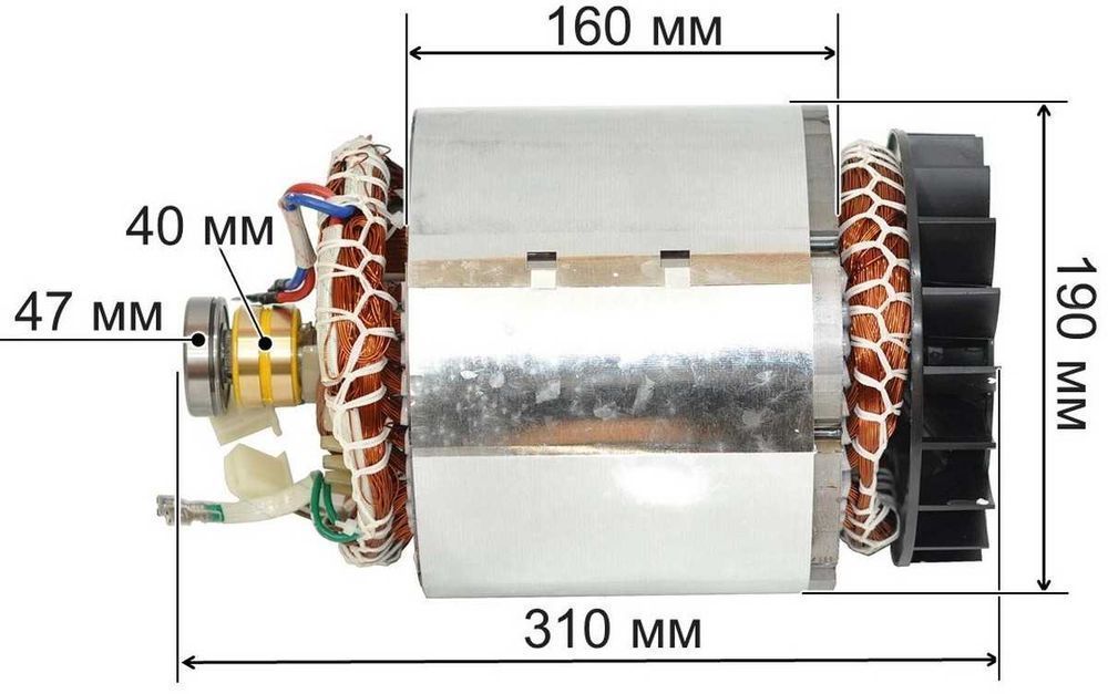 Электродвигатель якорь+статор генератор 188F 7.0 kWt 220V МЕДЬ gen1649