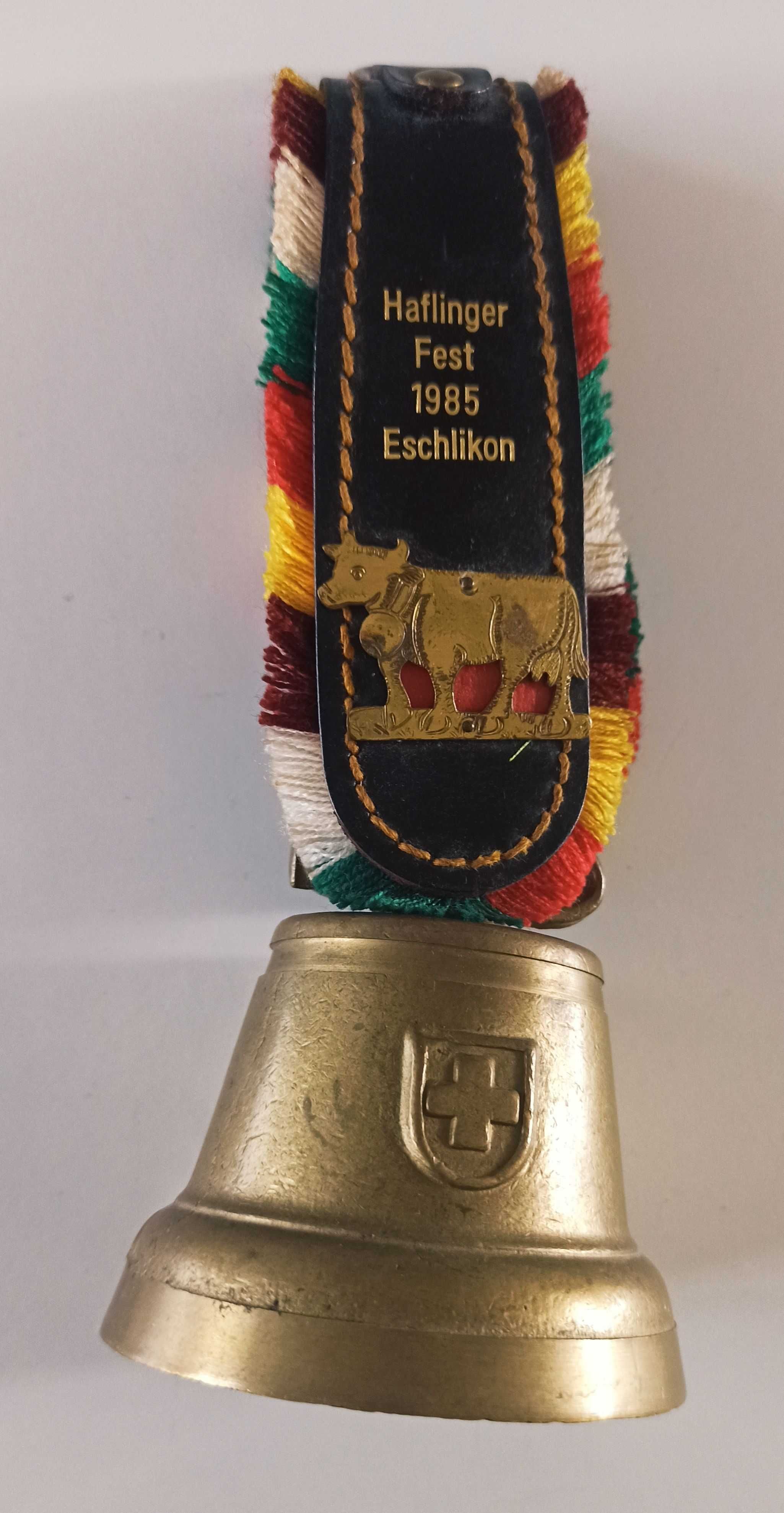 szwajcarski dzwonek krowi ozdobny dla krowy Haflinger Fest 1985 18,5cm