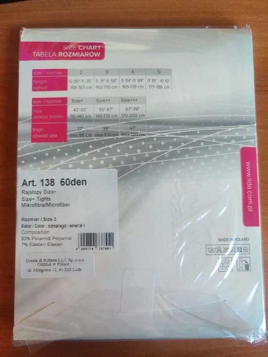 Rajstopy 60 den szmaragdowe rozmiar 3 size+ Lida