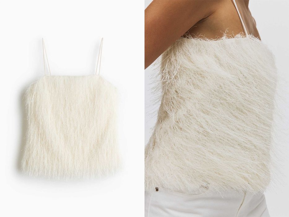 Top na ramiączkach bluzka M nowa kolekcja biały PROMOCJA frendzelki