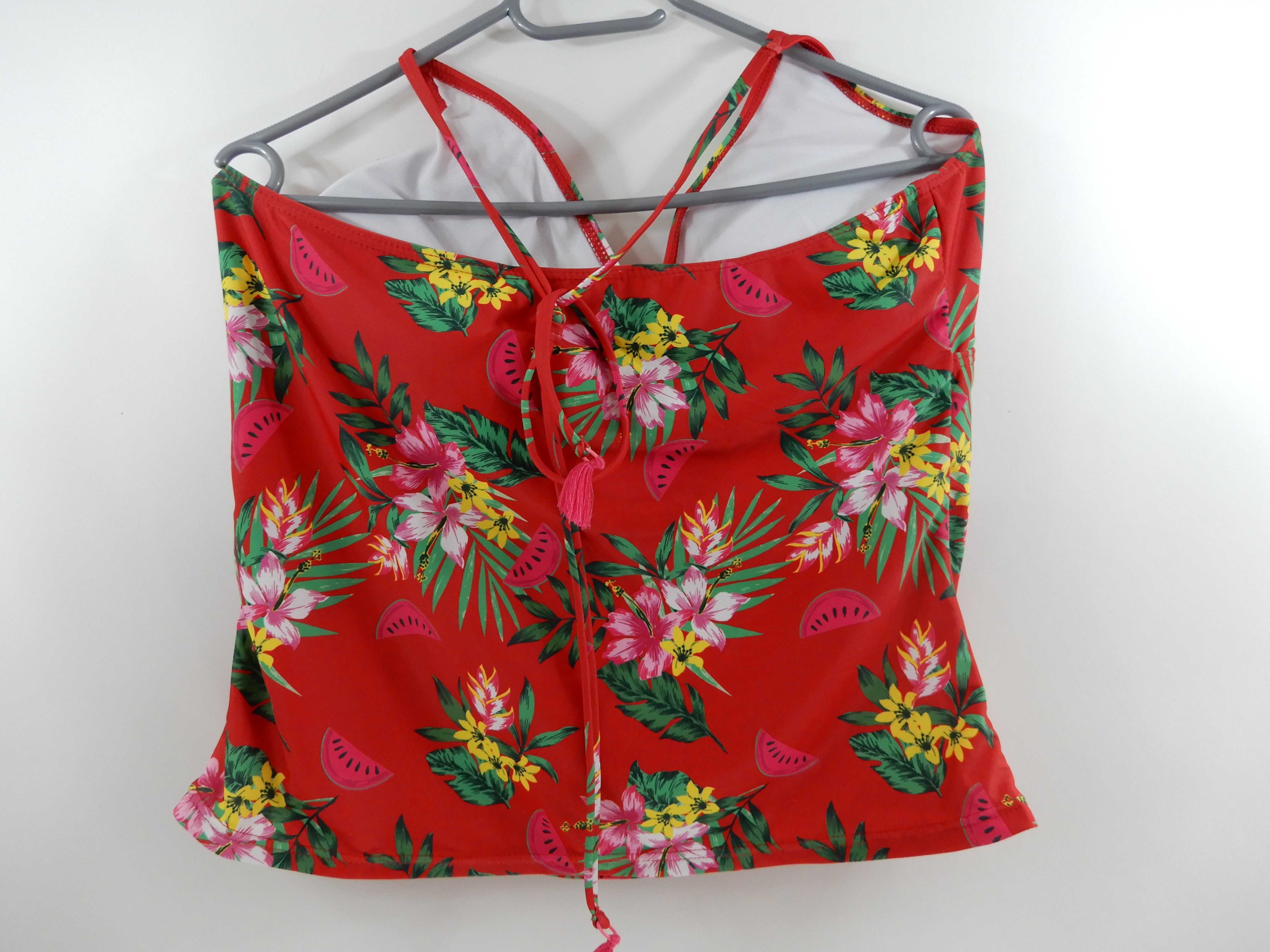 Tankini bluzka kąpielowa strój kpstiu kwiaty czerwona Peacocks 42 XL