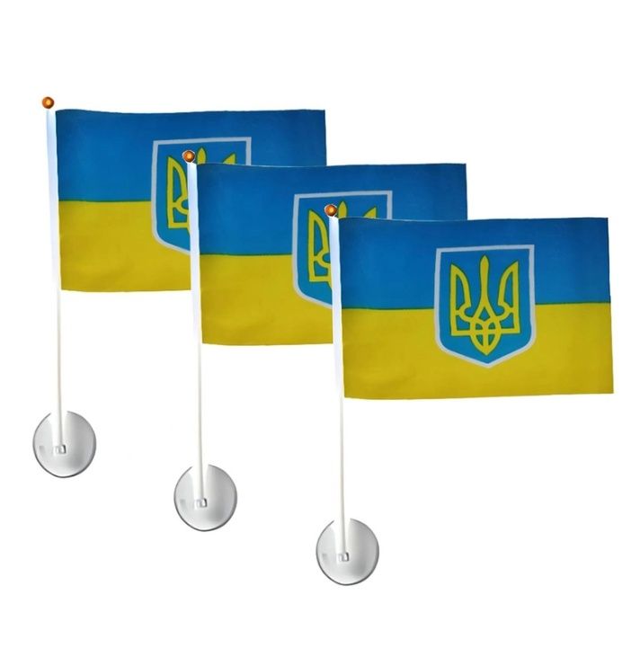 Флаг Украины 30х20 см. с гербом, на ручке и присоской