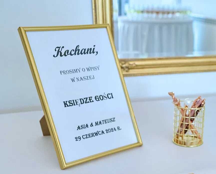 Ramka złota A4 księga gości + gratis koszyk na długopisy