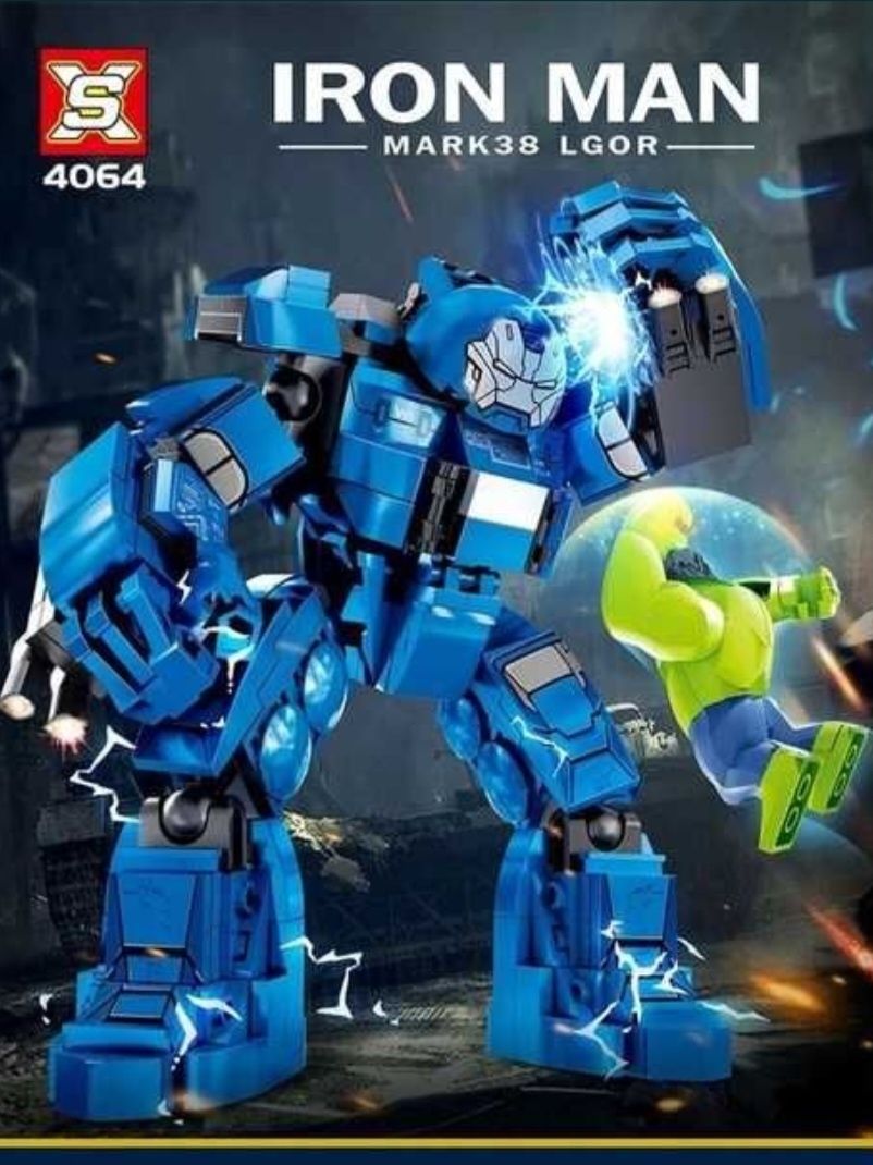 Klocki Avengers Niebieski Robot Pojazd Iron-Man Hulk 317 elementów