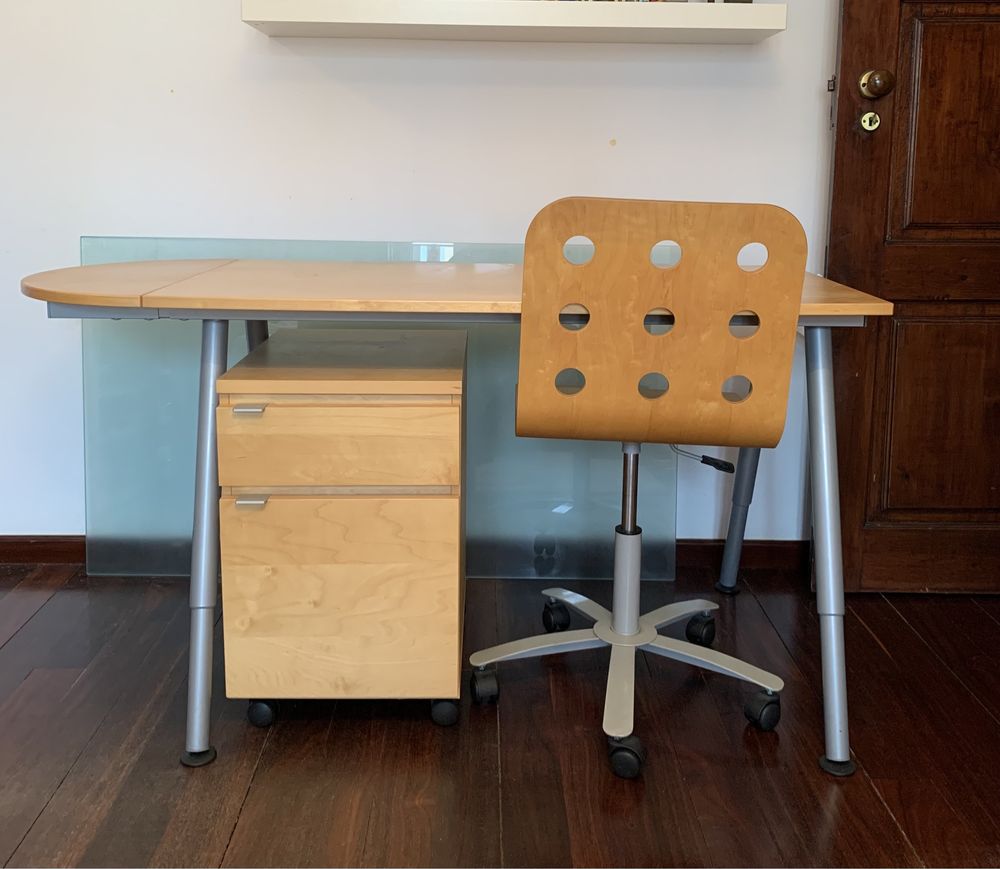 Conjunto secretaria IKEA Galant + cadeira + módulo gavetas