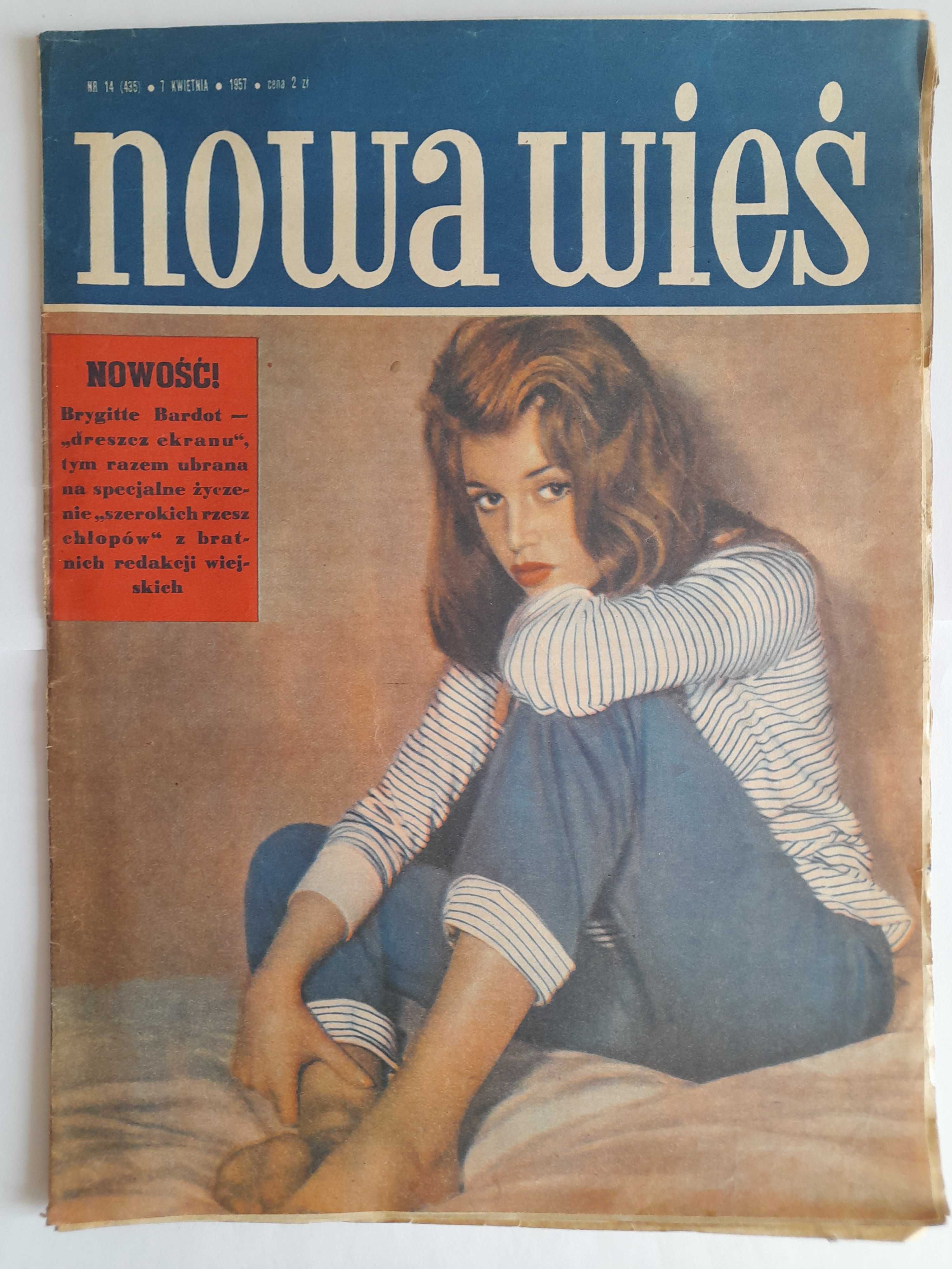 NOWA WIEŚ 14 / 1957 okładka - Brygitte Bardot