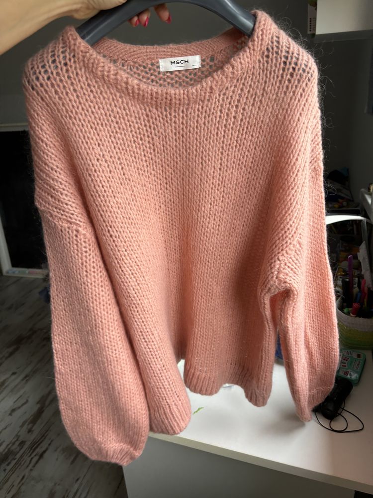 MSCH copenhagen sweter swetr moher wełna lana bufiaste rekawy L 40 XL