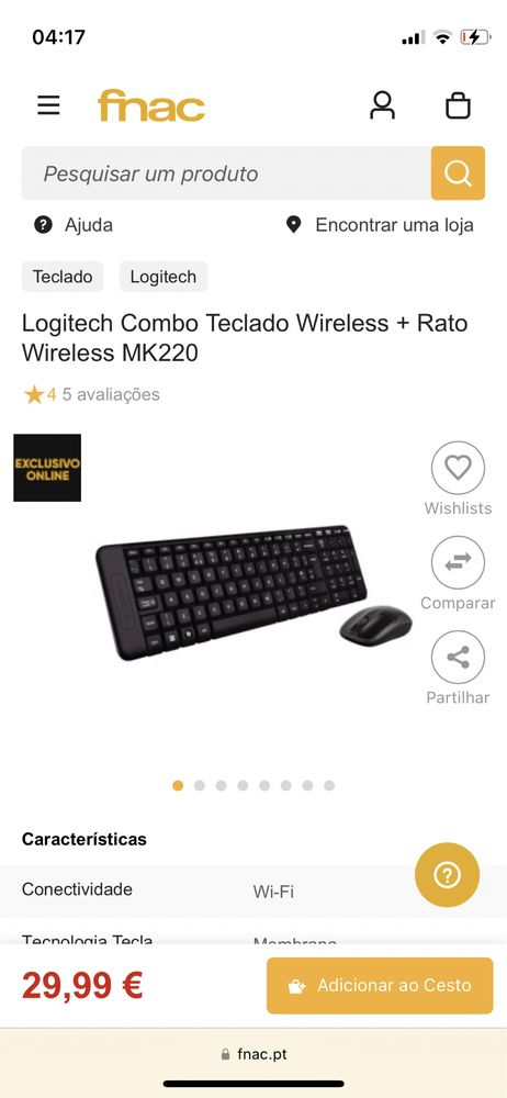 Teclado + Rato Logitech sem fio