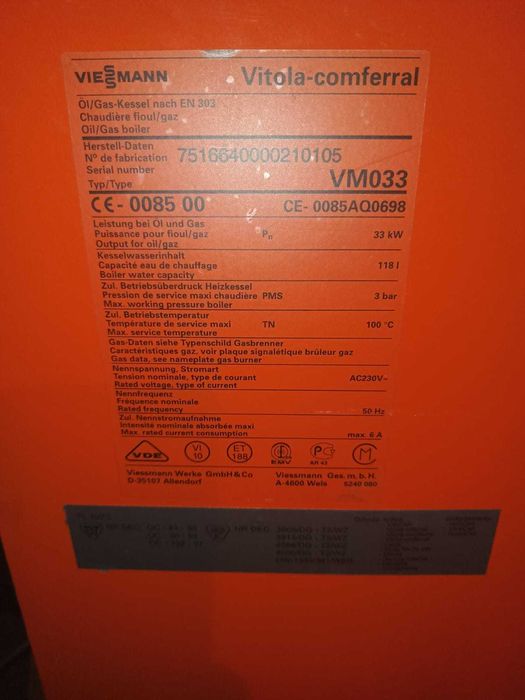 Viessman Vitola-comferral model VM 033 Moc 33 KW