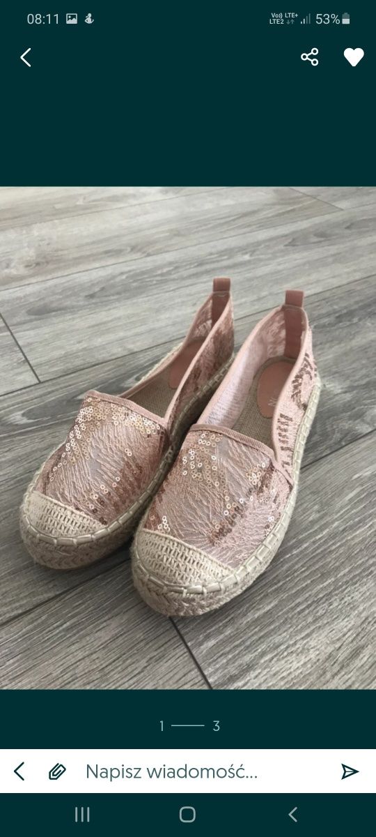 Nowe śliczne espadryle  pudrowy róż