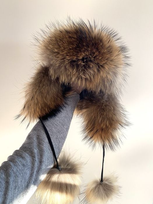 NOWA futrzana czapka z jenota pilotka jenot futro naturalne russian