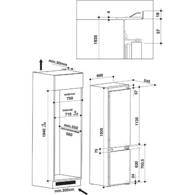 Холодильник Whirlpool SP40 801 EU, встроенный 193,5см широкий 69 см