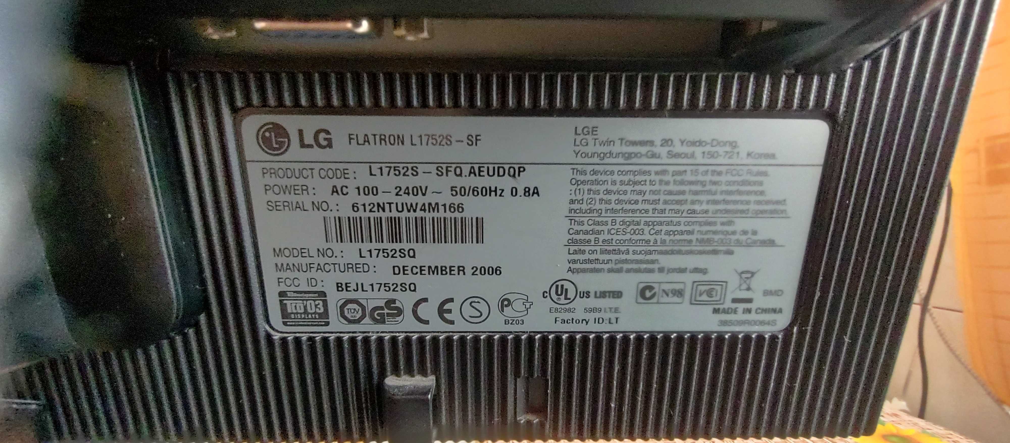 Monitor LG L1752SQ   17"