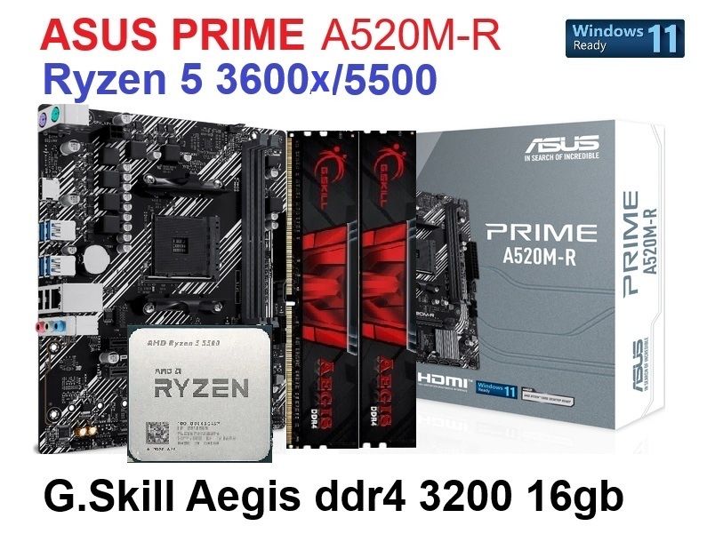 Ігровий комплект Ryzen 5 3600х/5500 Asus PRIME A520M-R  G.skill 16gb