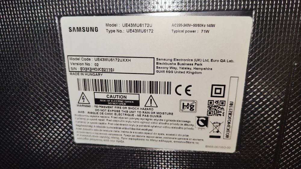 Telewizor Samsung UE43MU6172 uszkodzony