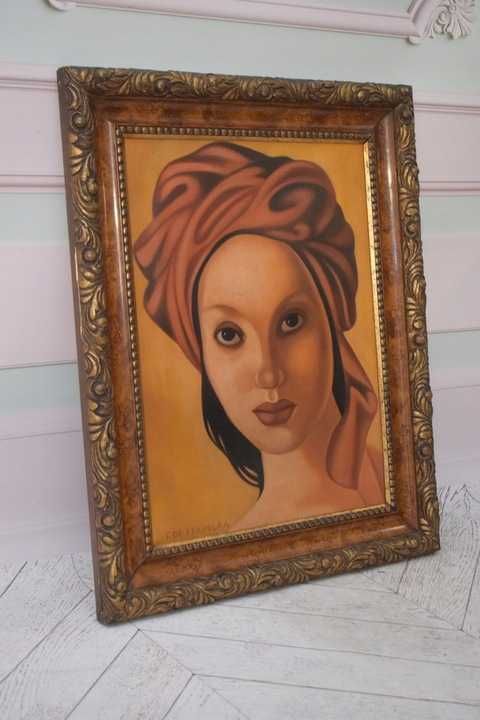 T De Łempicka - Portret Kobiety w Turbanie -  Obraz Olejny z Francji