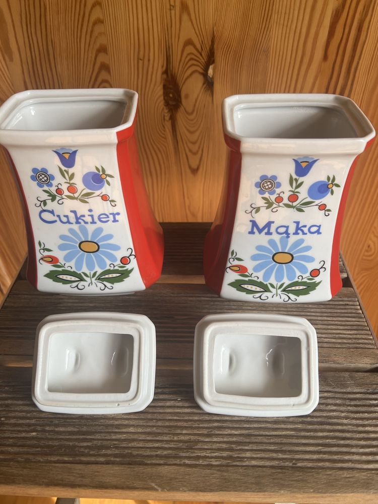 Sprzedam porcelanowe pojemniki Cukier, Mąka. Lubiana Made in Poland