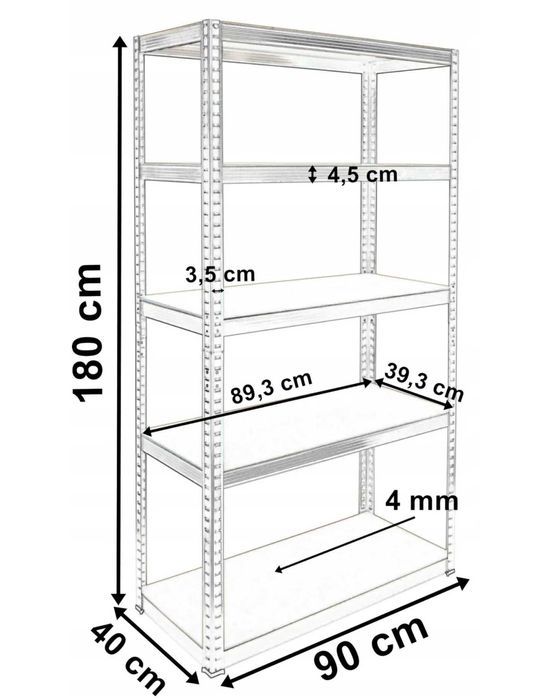 Metalowy REGAŁ MAGAZYNOWY Do Garażu Warsztatu Piwnicy Ocynkowany NOWY