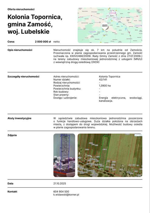 Nieruchomość przemysłowa - Kolonia Topornica, gmina Zamość.