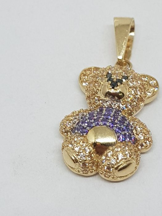 Złoty wisiorek z cyrkoniami złoto 585 miś