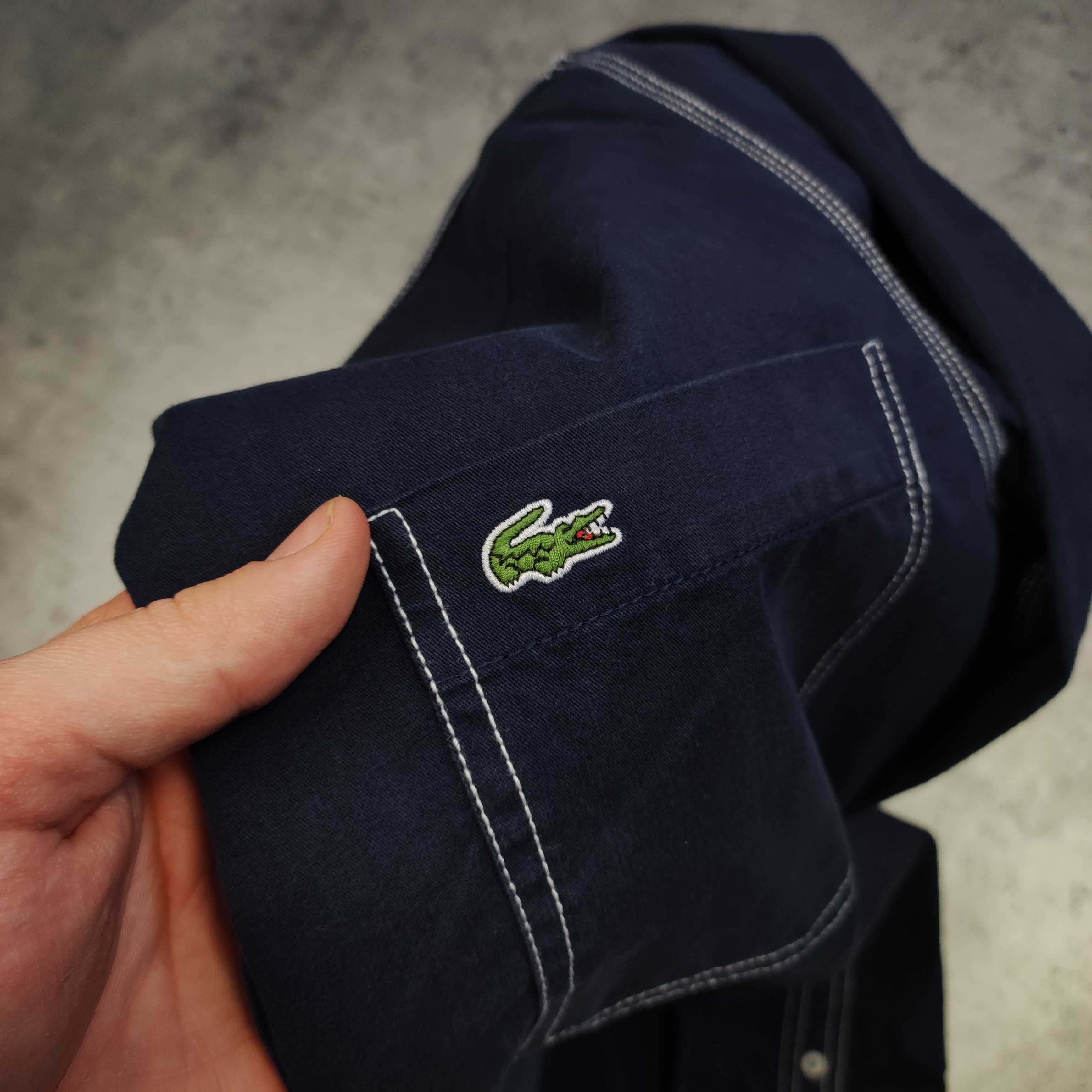 MĘSKA Elegancka Granatowa Koszula Długi Rękaw PREMIUM Lacoste Paris