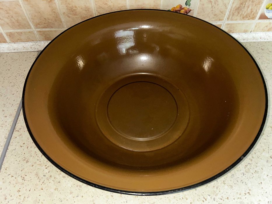 DUŻA Emaliowana Brązowa MISKA - 50 cm - PRL !