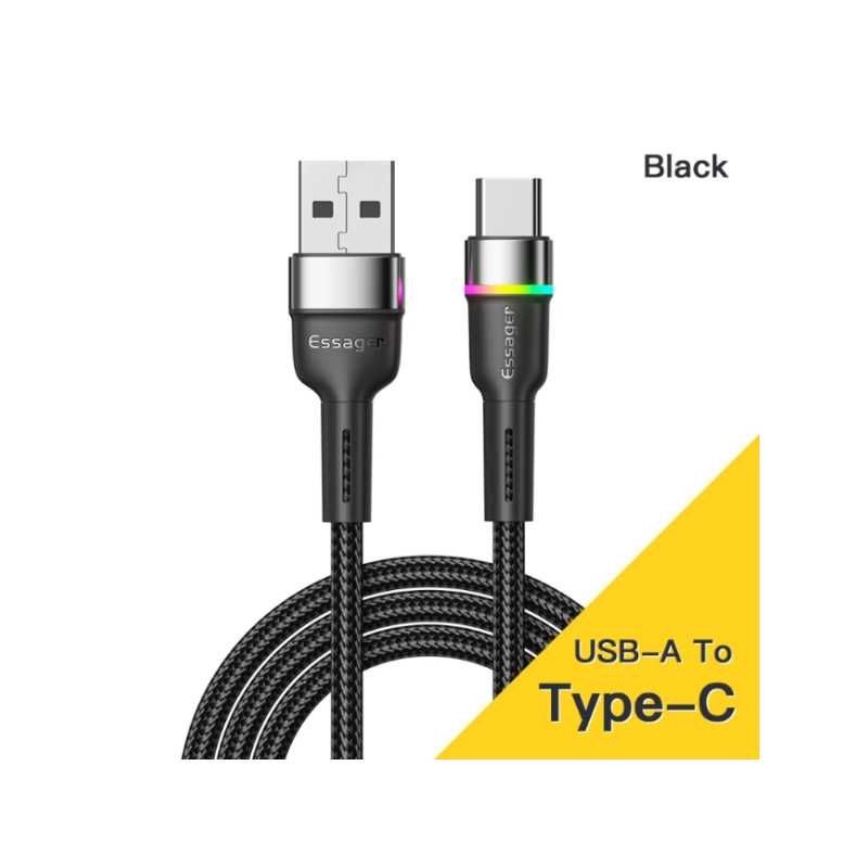 Przewód szybkiego ładowania 2m z RGB - USB do USB-C kabel Essager 3A