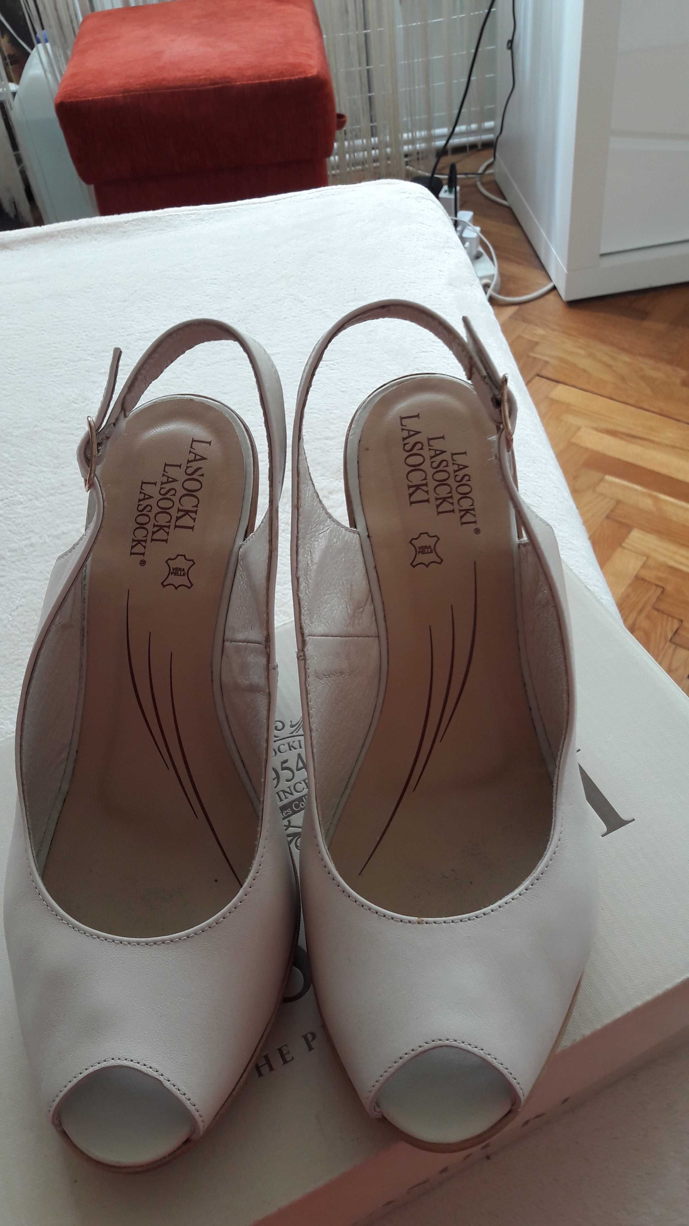 buty sandały na koturnie LASOCKI roz 39, skóra natural 24,5 cm j. nowe