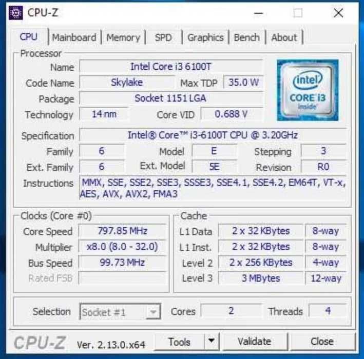 Procesor Intel Core i3-6100T Socket 1151 TDP 35W HomeLab