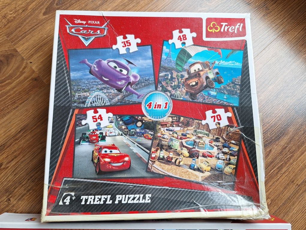 Zestaw puzzle Auta 4w1 (35,48,54 i 70 elementów) i gra planszowa Straż