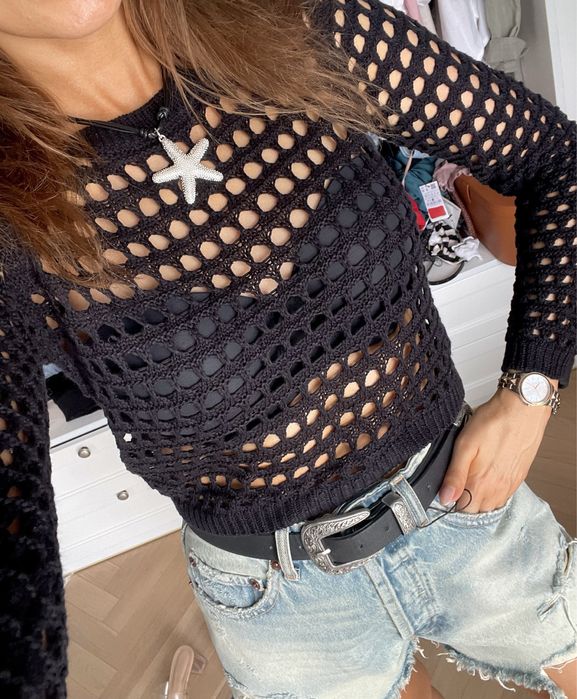 Stradivarius ażurowy top siatka siateczka bluzka mesh dzianinowy