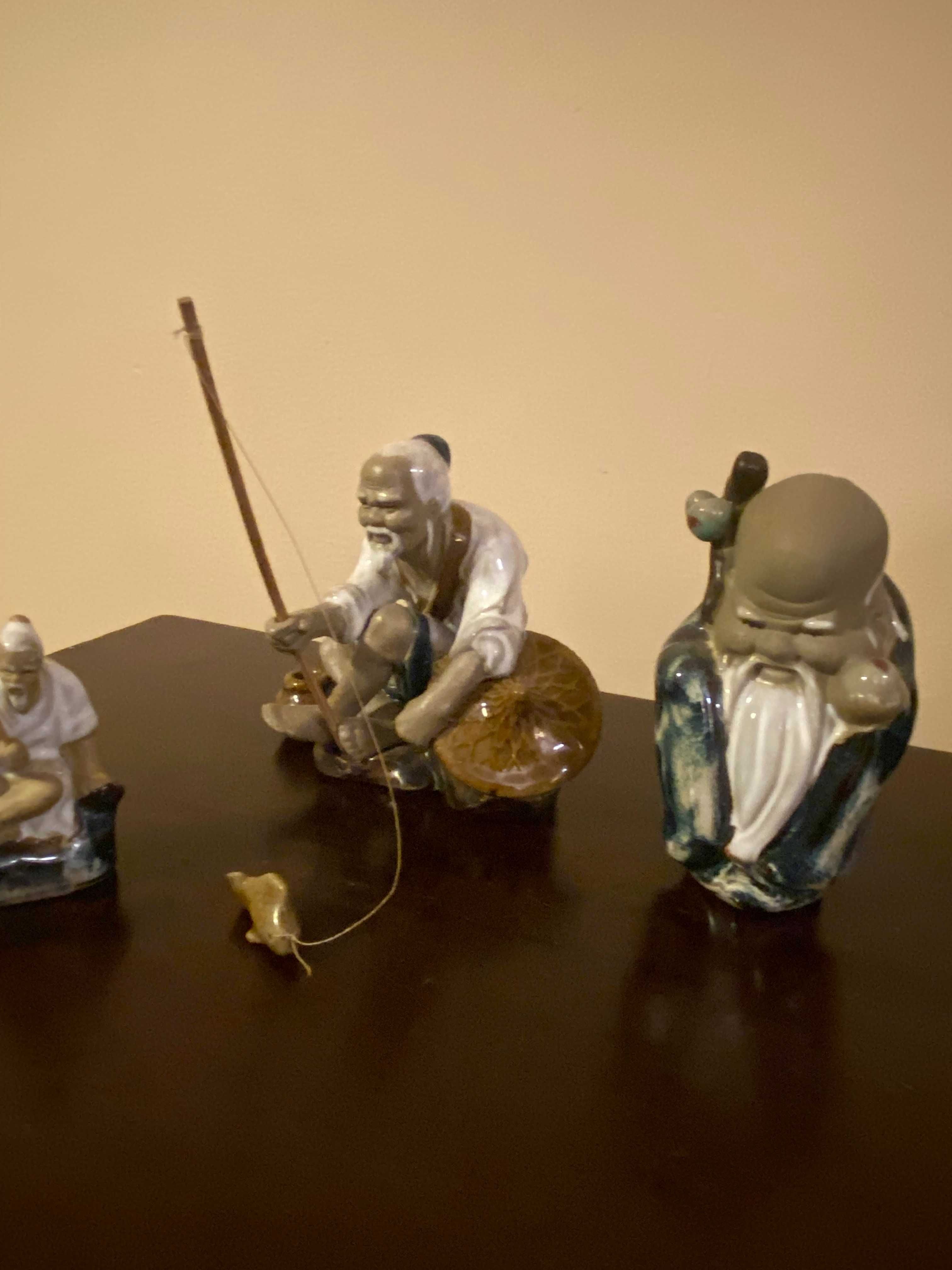 3 Porcelanowe Figurki chińskich wędkarzy