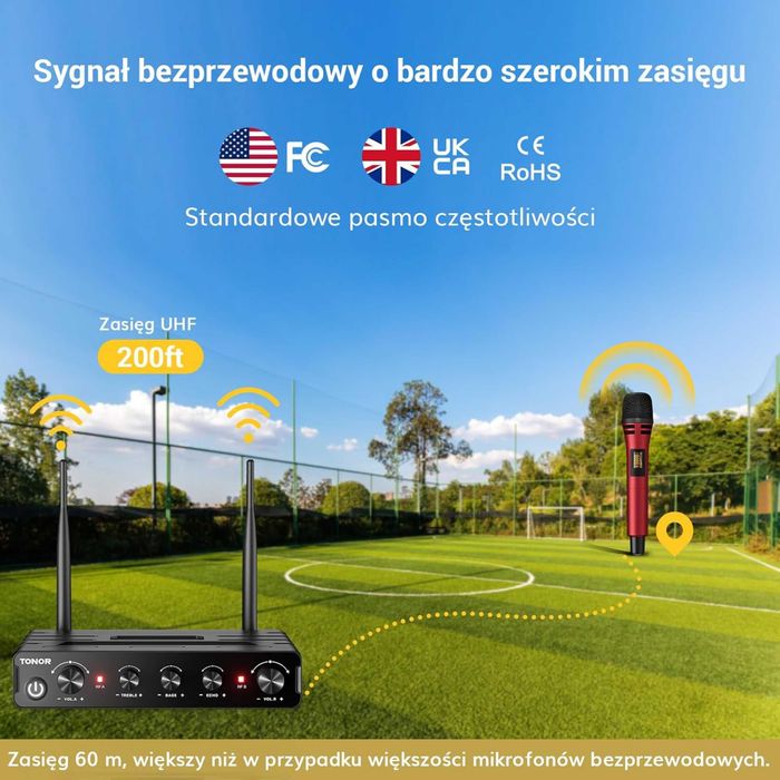Tonor Tw350 Mikrofon Bezprzewodowy Uhf Karaoke Zestaw 2x Mikrofon