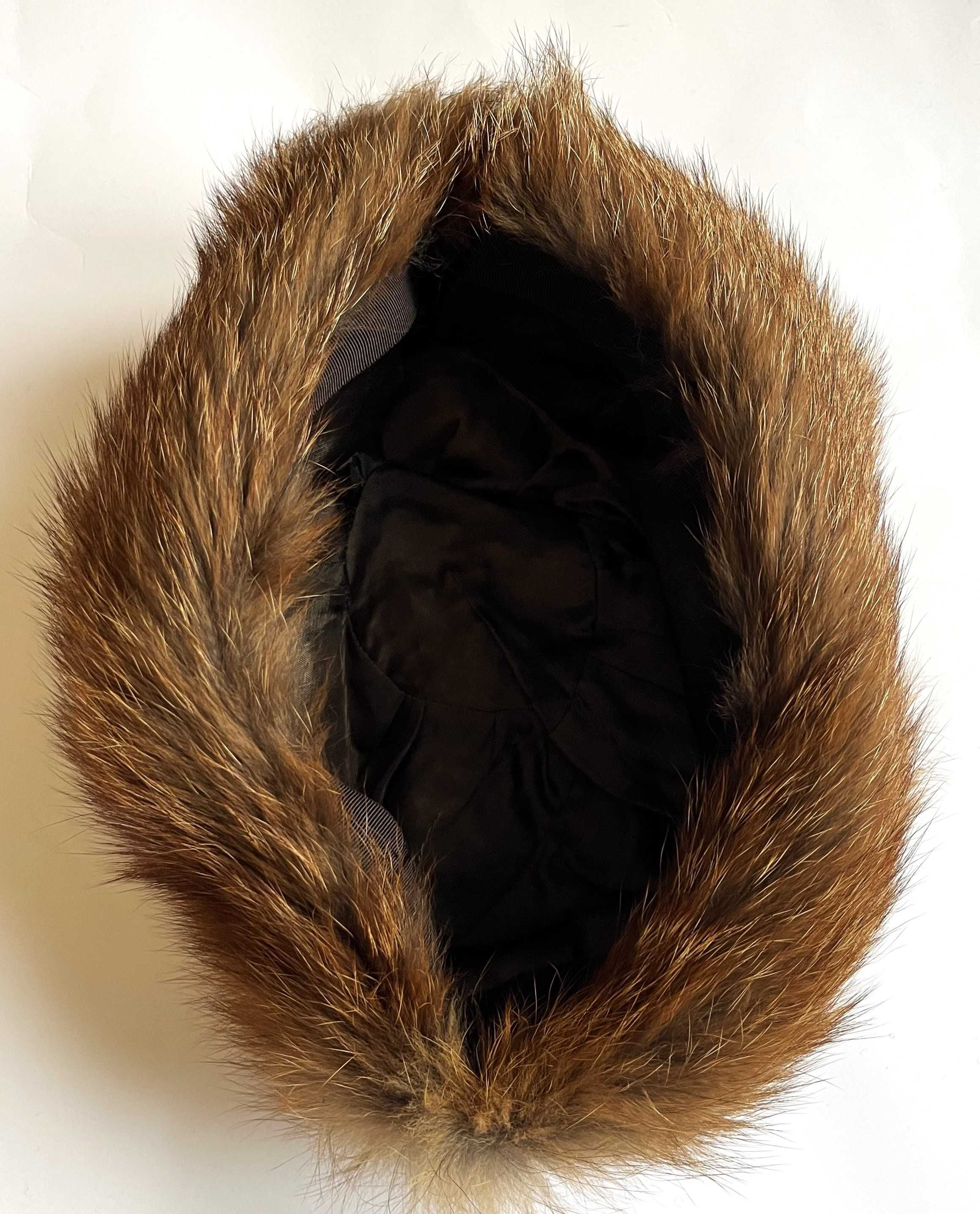 Czapka,beret, toczek czapka Lis jenot pełne futro naturalne 58 ,M L