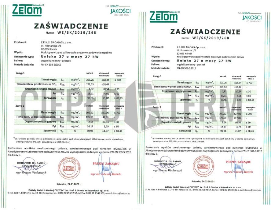 Kotły węglowe UNIEKO 27kW piec, kocioł 5 KLASA ECODESIGN