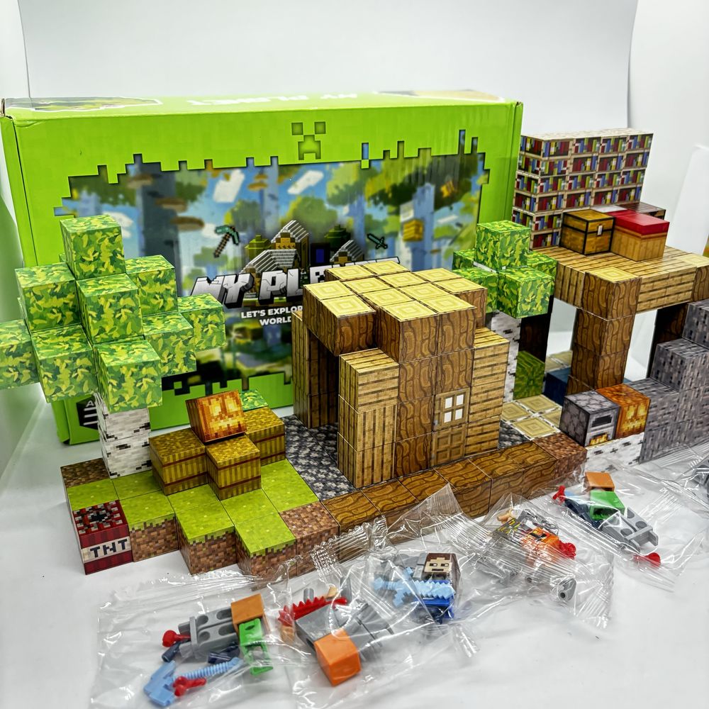 200шт + 6 фігурок Магнітний конструктор майнкрафт minecraft кубики
