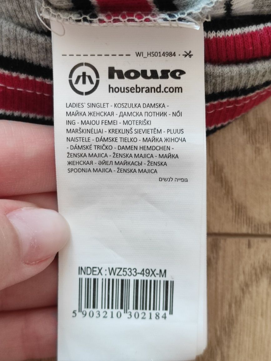 Koszulka damska tank top w paski turtleneck house szaro-czerwony