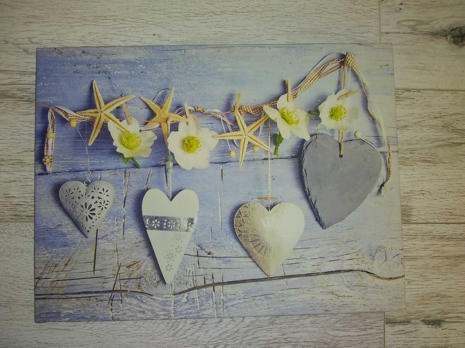 Obraz na płótnie niebieskie deski, serca, vintage, rustykalny 40x30 cm