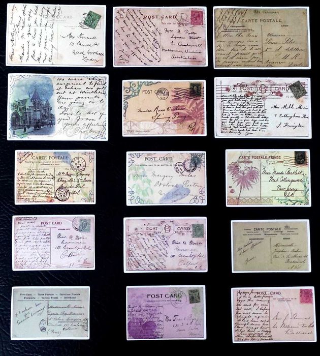 Наклейки стикеры с винтажными письмами и открытками для скрапбукинга