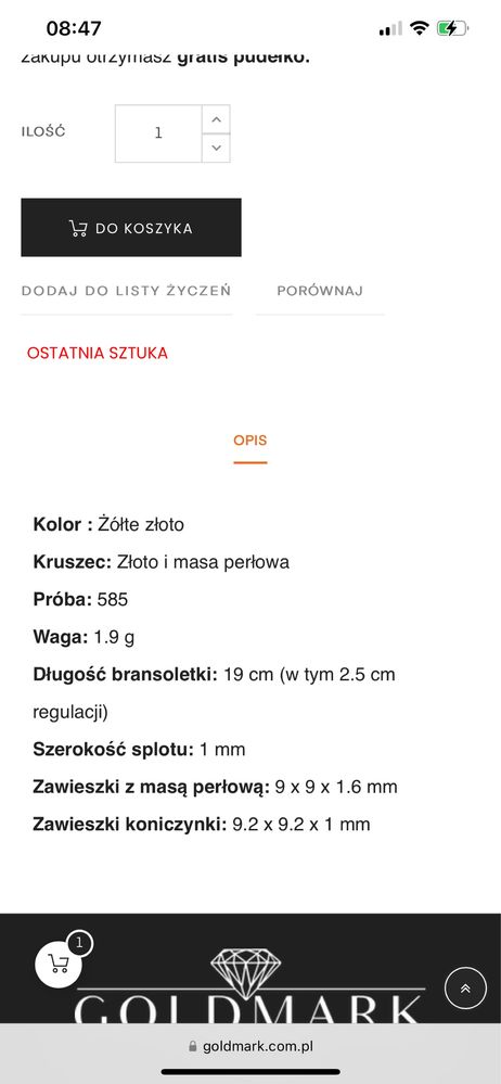 Bransoletka zlota pr 585 koniczynki z mada perlowa