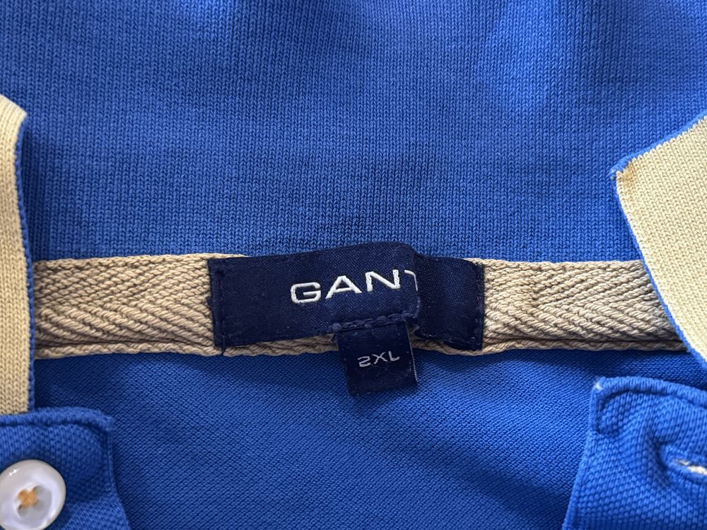 Koszulka Polo Gant XXL niebieska męska Plus Size żółte wstawki modna