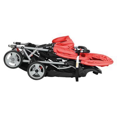 Wózek spacerowy dla bliźniąt, tandem czerwono-czar VidaxL