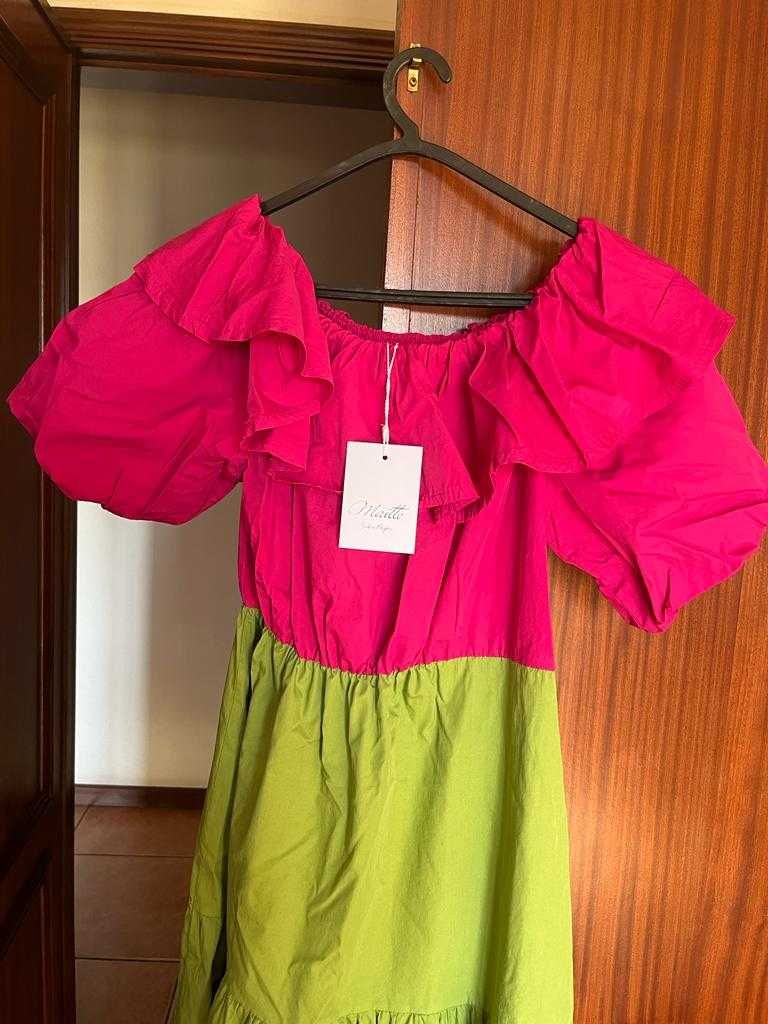 vestido shein tamanho 38 rosa e verde