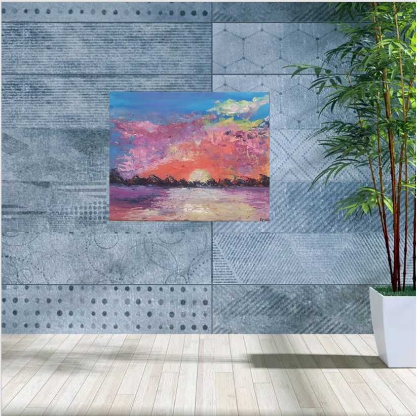 Картина олійними фарбами "Барвисте небо" 40х50, полотно, олія.