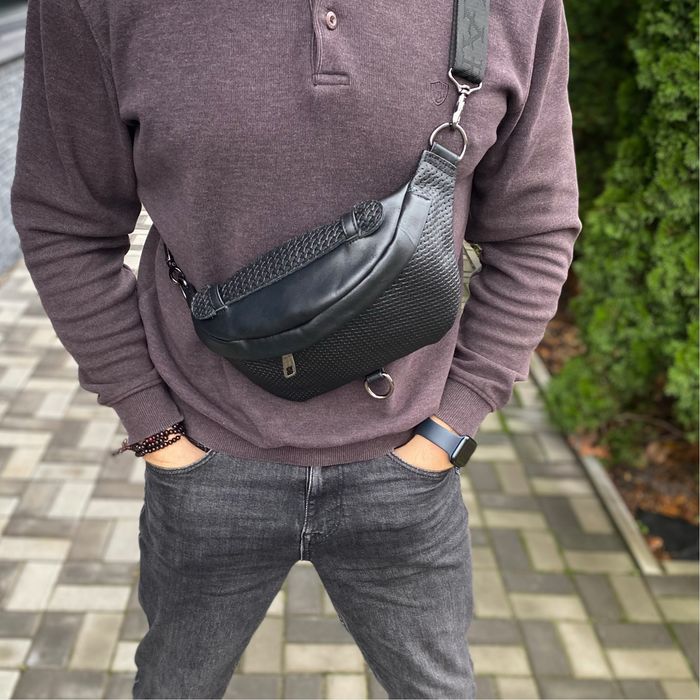 Чоловіча сумка з натуральної шкіри бананка нагрудна SteelBack