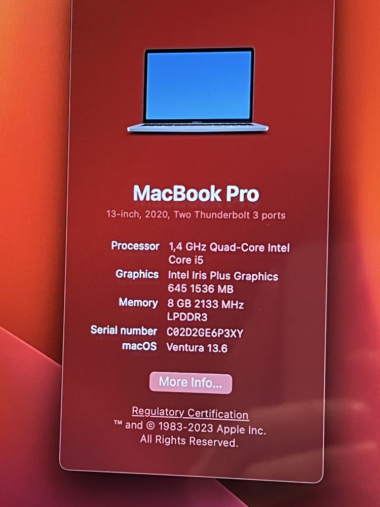 Macbook Pro 13 touch bar Intel Core i5